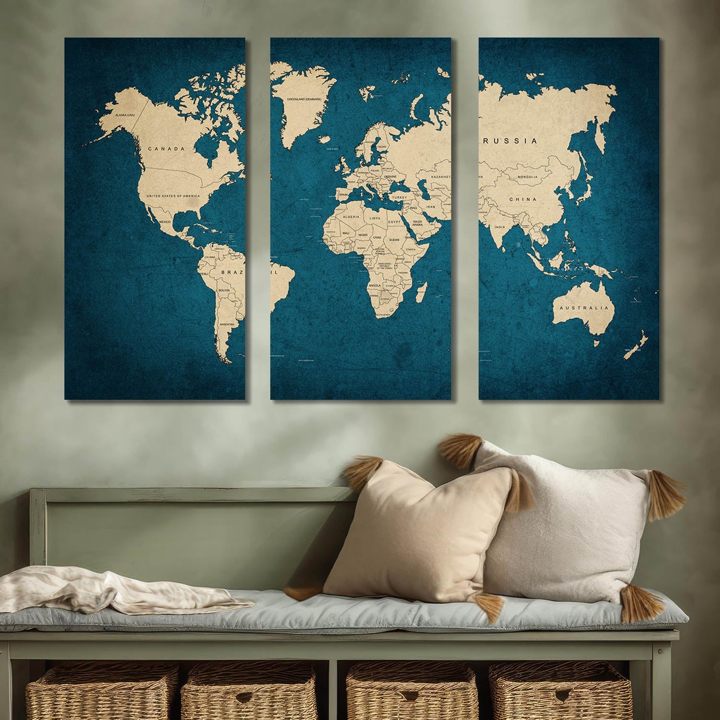 Map Wall Art Canvas, Wall Painting for Living Room Wall Decoration