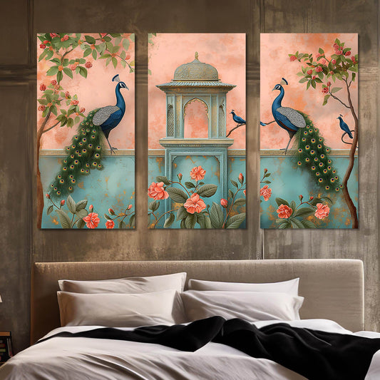 Traditional Peacock Art Wall Canvas For Home Décor And Living Room