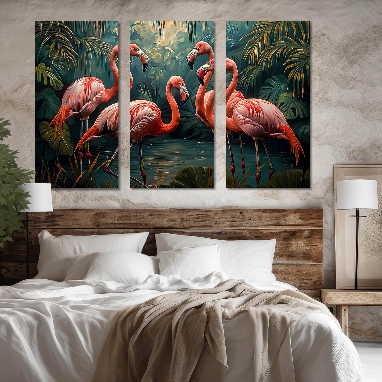 Tropical Flamingo Sanctuary - Vibrant Wildlife Canvas Art Set