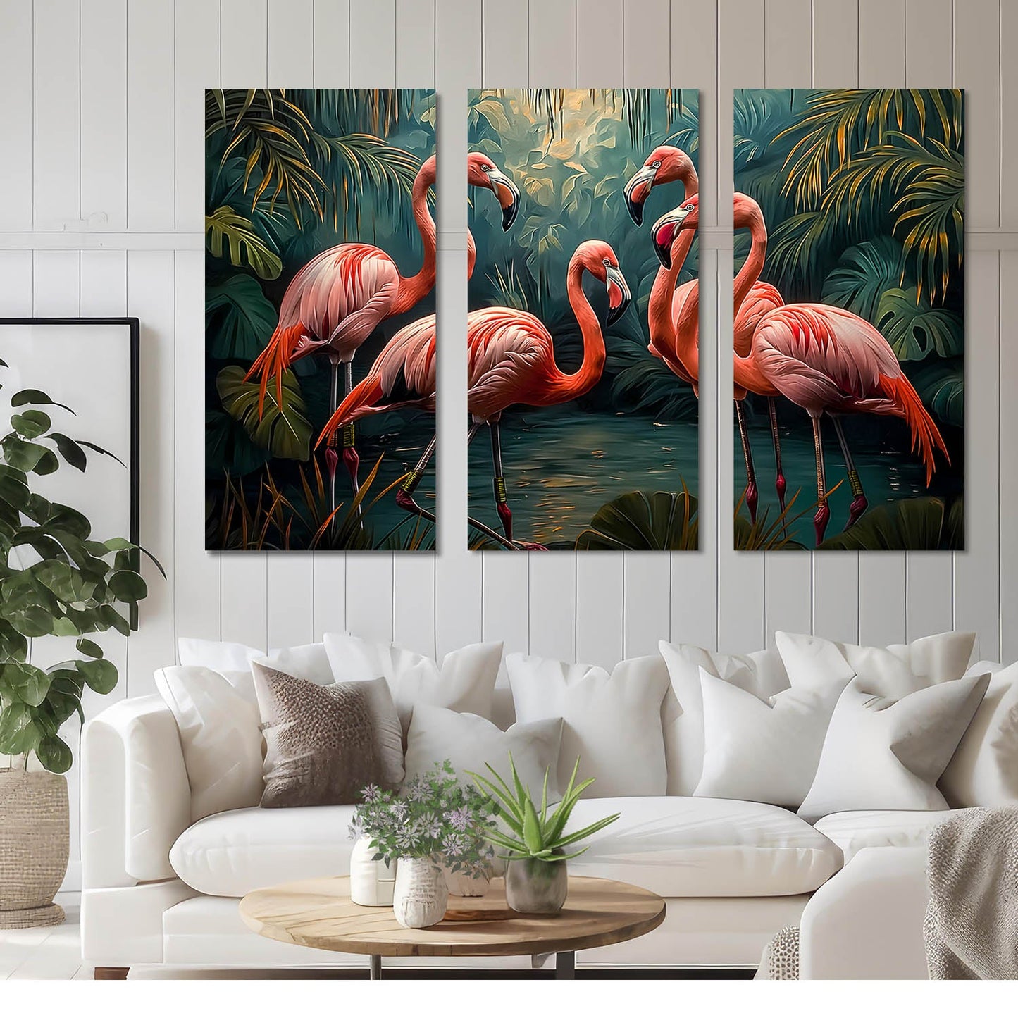 Tropical Flamingo Sanctuary - Vibrant Wildlife Canvas Art Set