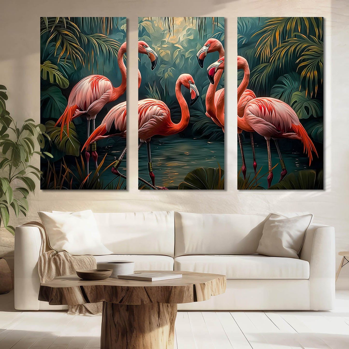 Tropical Flamingo Sanctuary - Vibrant Wildlife Canvas Art Set