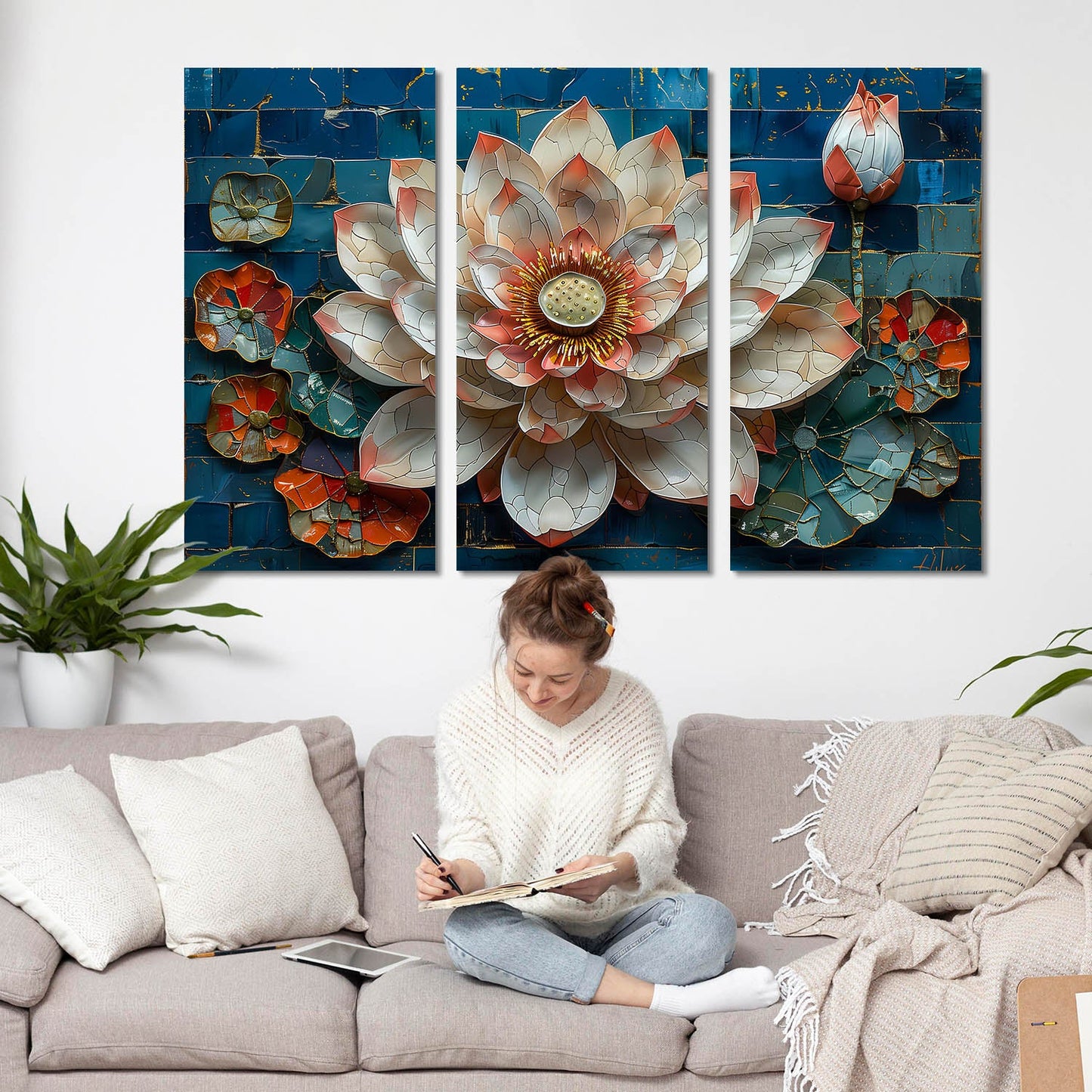 Lotus Flower Canvas Wall Painting for Wall Decoration