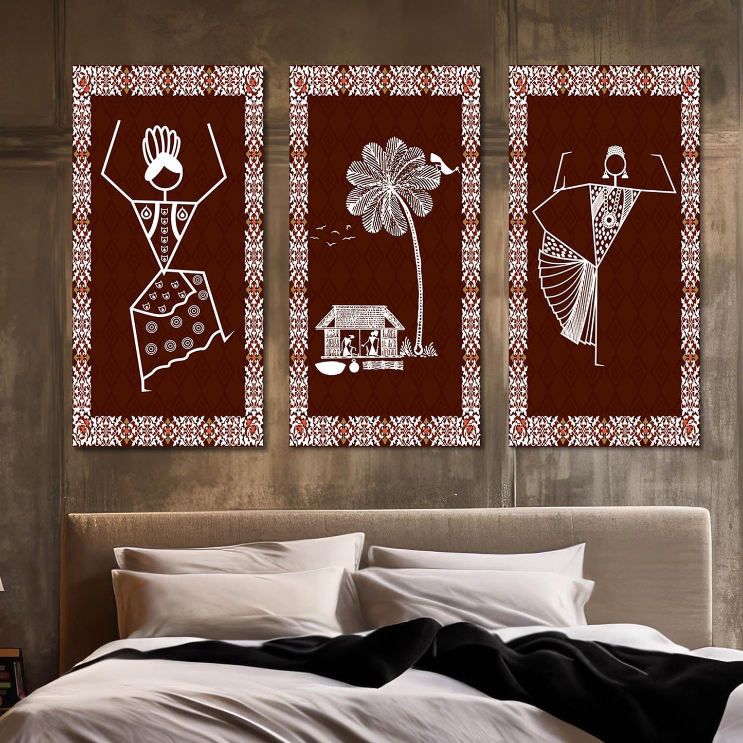 Warli Wall Art Canvas, Wall Painting for Living Room Wall Decoration