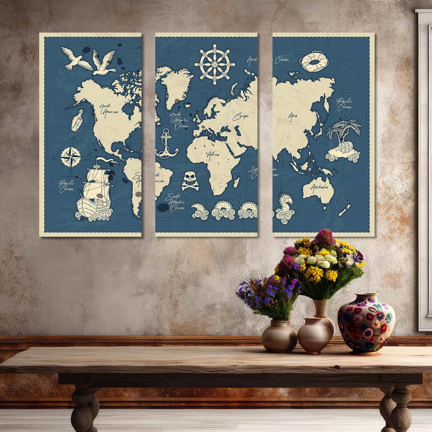 Map Wall Art Canvas, Wall Painting for Living Room Wall Decoration