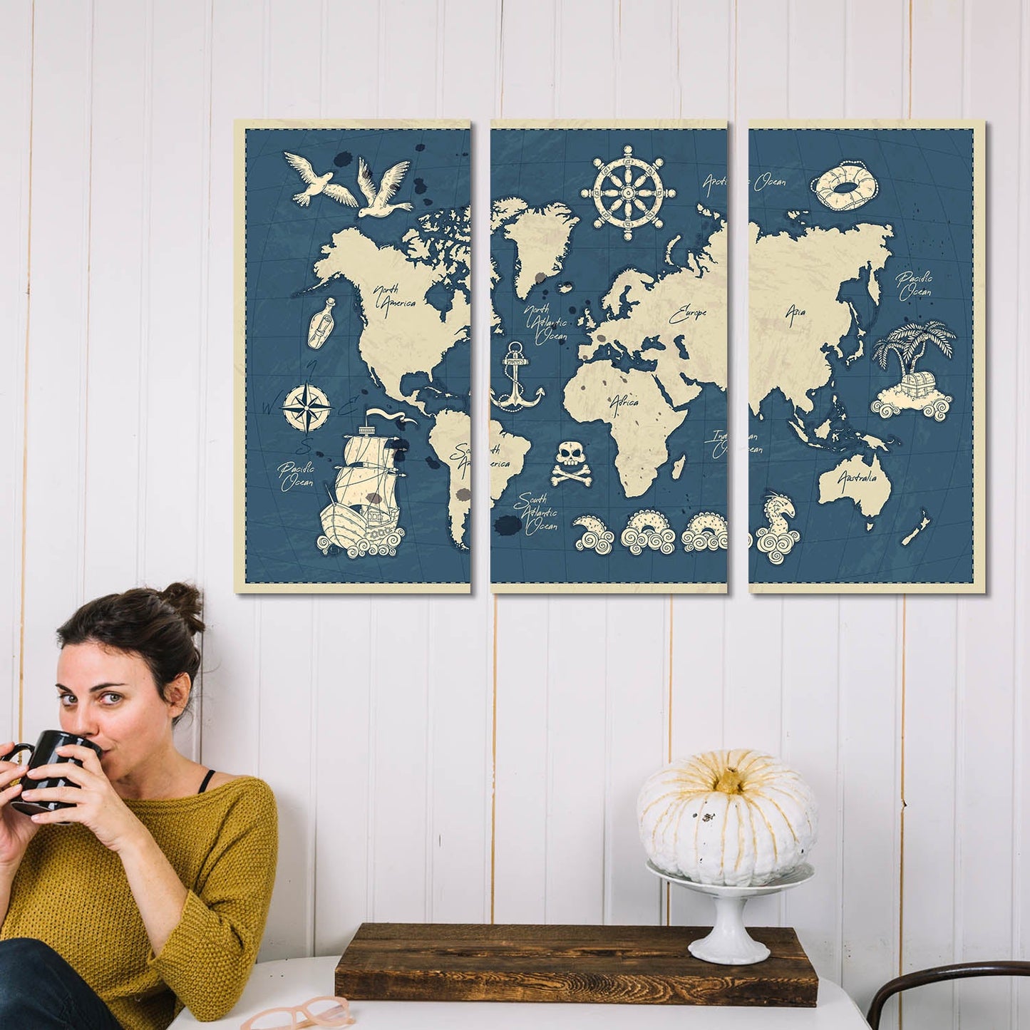 Map Wall Art Canvas, Wall Painting for Living Room Wall Decoration