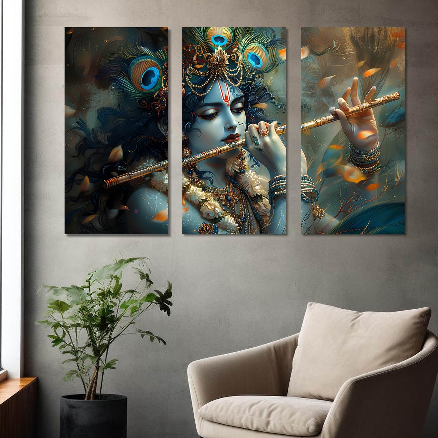 Indian God Krishna Ji Wall Art Canvas, Wall Painting for Living Room Wall Decoration