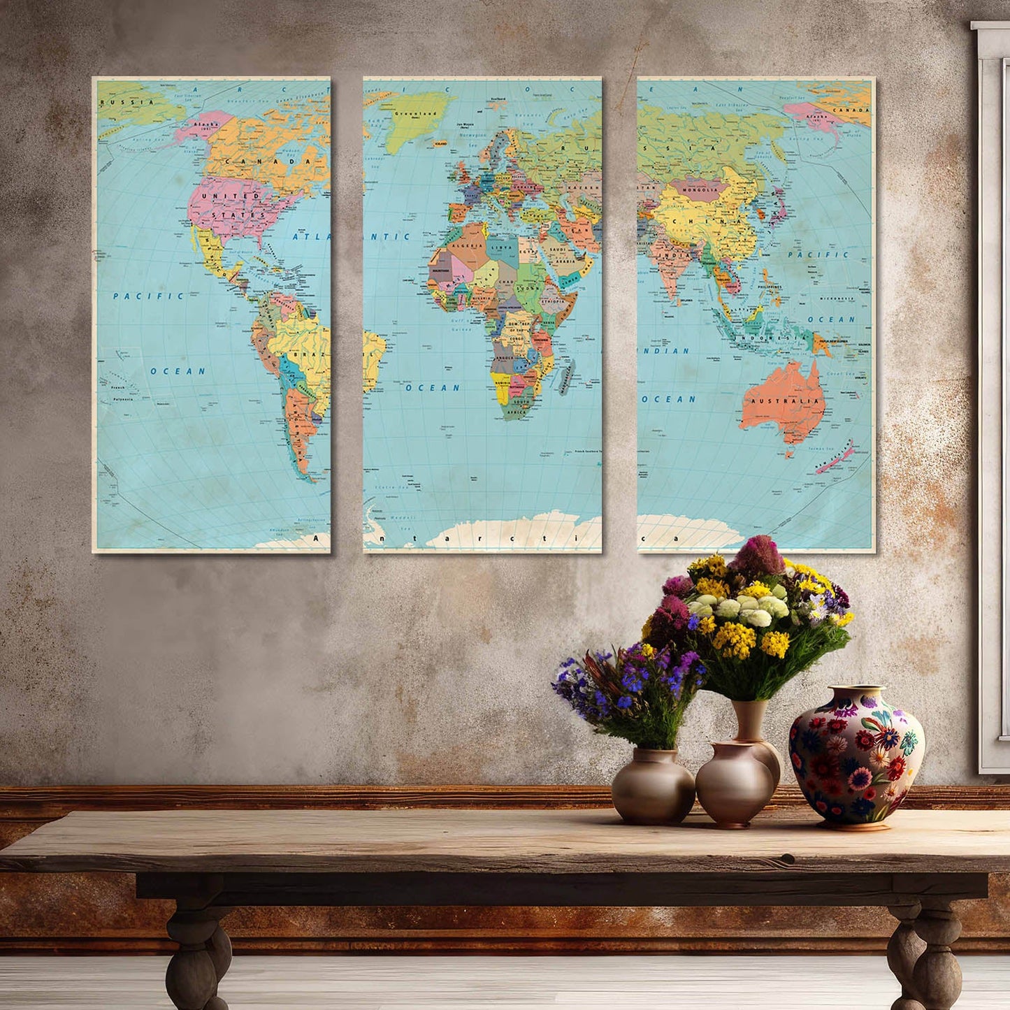 Map Wall Art Canvas, Wall Painting for Living Room Wall Decoration