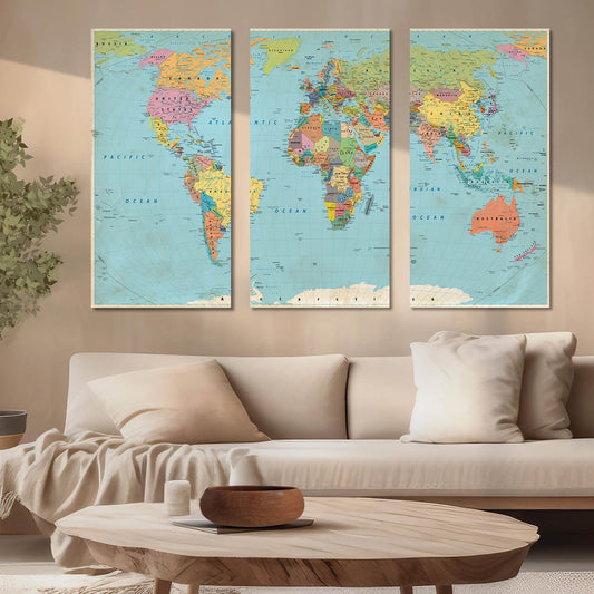 Map Wall Art Canvas, Wall Painting for Living Room Wall Decoration