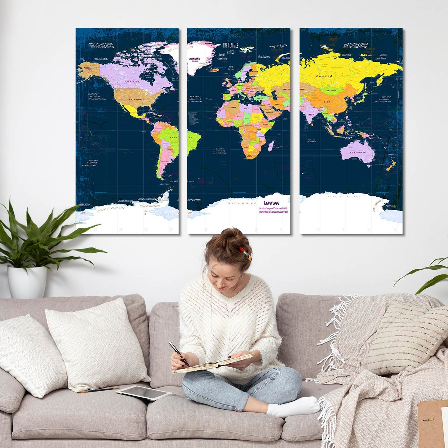 Map Wall Art Canvas, Wall Painting for Living Room Wall Decoration