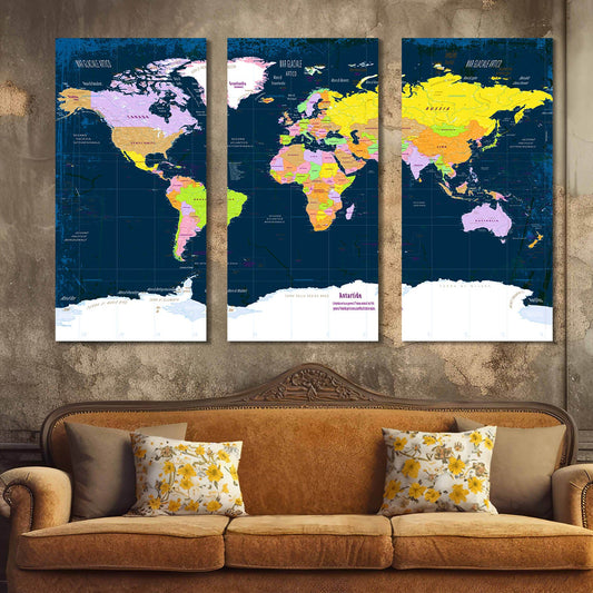 Map Wall Art Canvas, Wall Painting for Living Room Wall Decoration