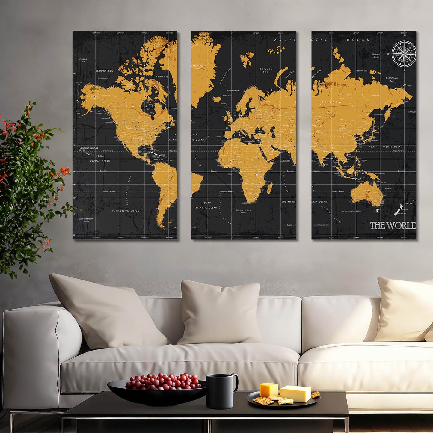 Map Wall Art Canvas, Wall Painting for Living Room Wall Decoration