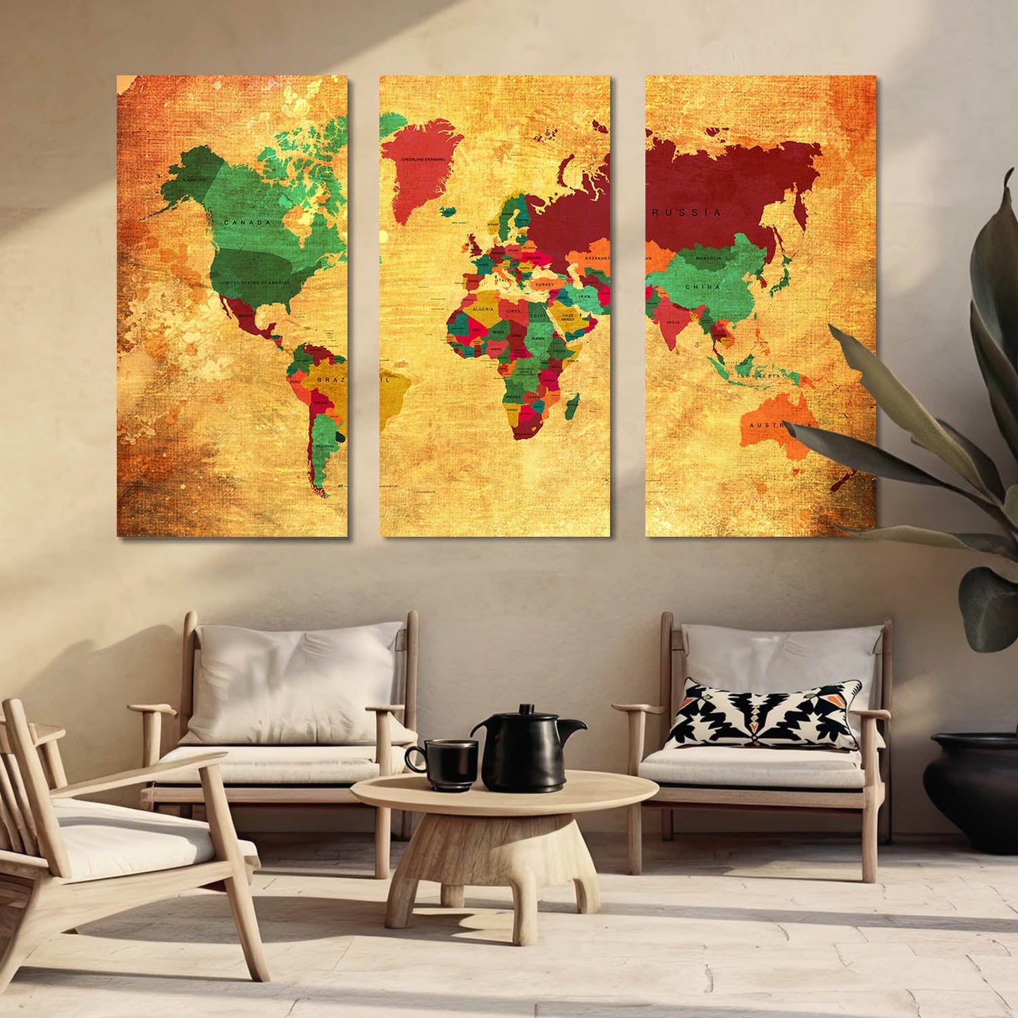 Map Wall Art Canvas, Wall Painting for Living Room Wall Decoration