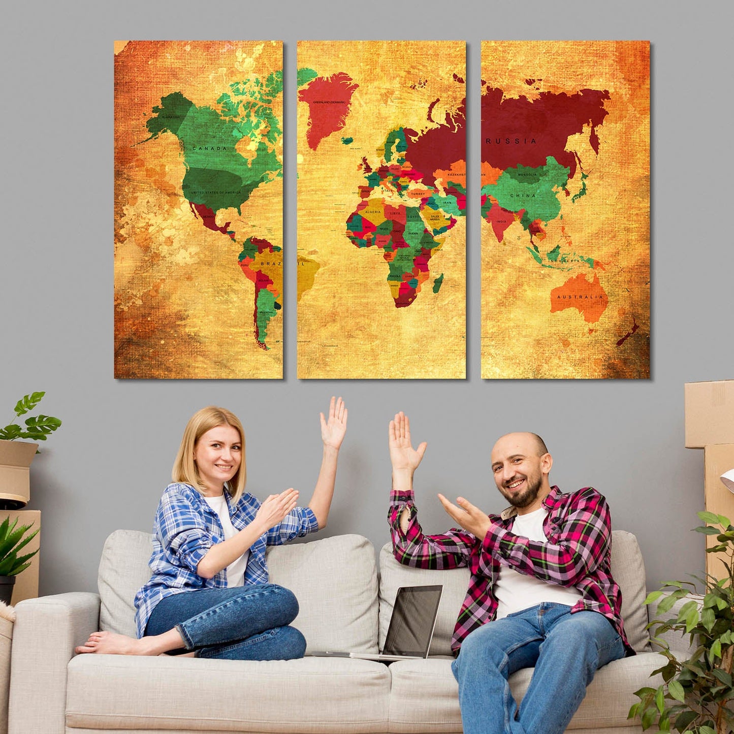 Map Wall Art Canvas, Wall Painting for Living Room Wall Decoration