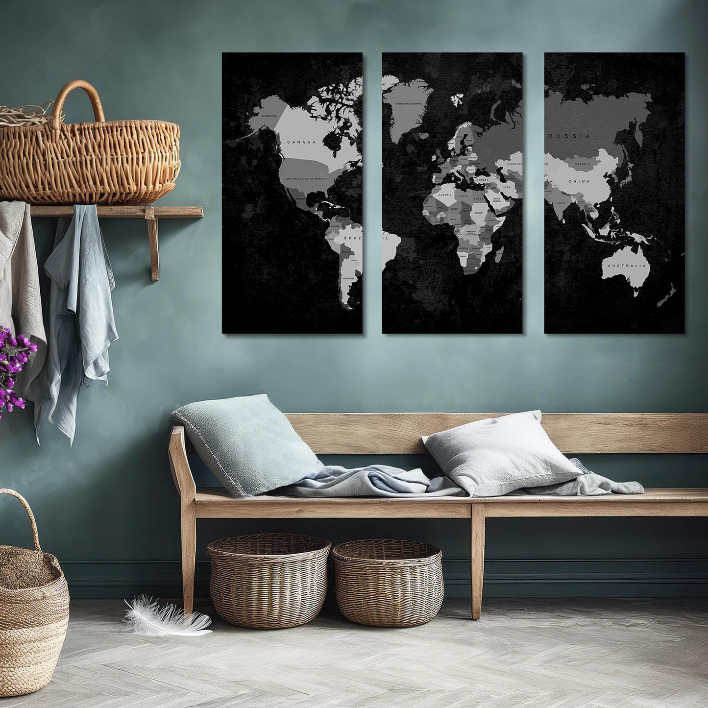 Map Wall Art Canvas, Wall Painting for Living Room Wall Decoration