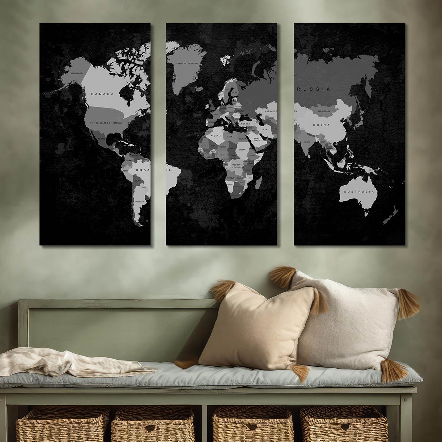 Map Wall Art Canvas, Wall Painting for Living Room Wall Decoration