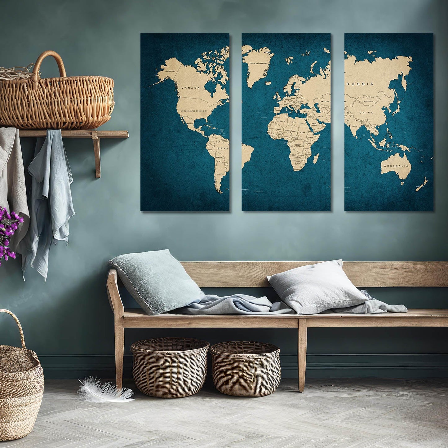 Map Wall Art Canvas, Wall Painting for Living Room Wall Decoration