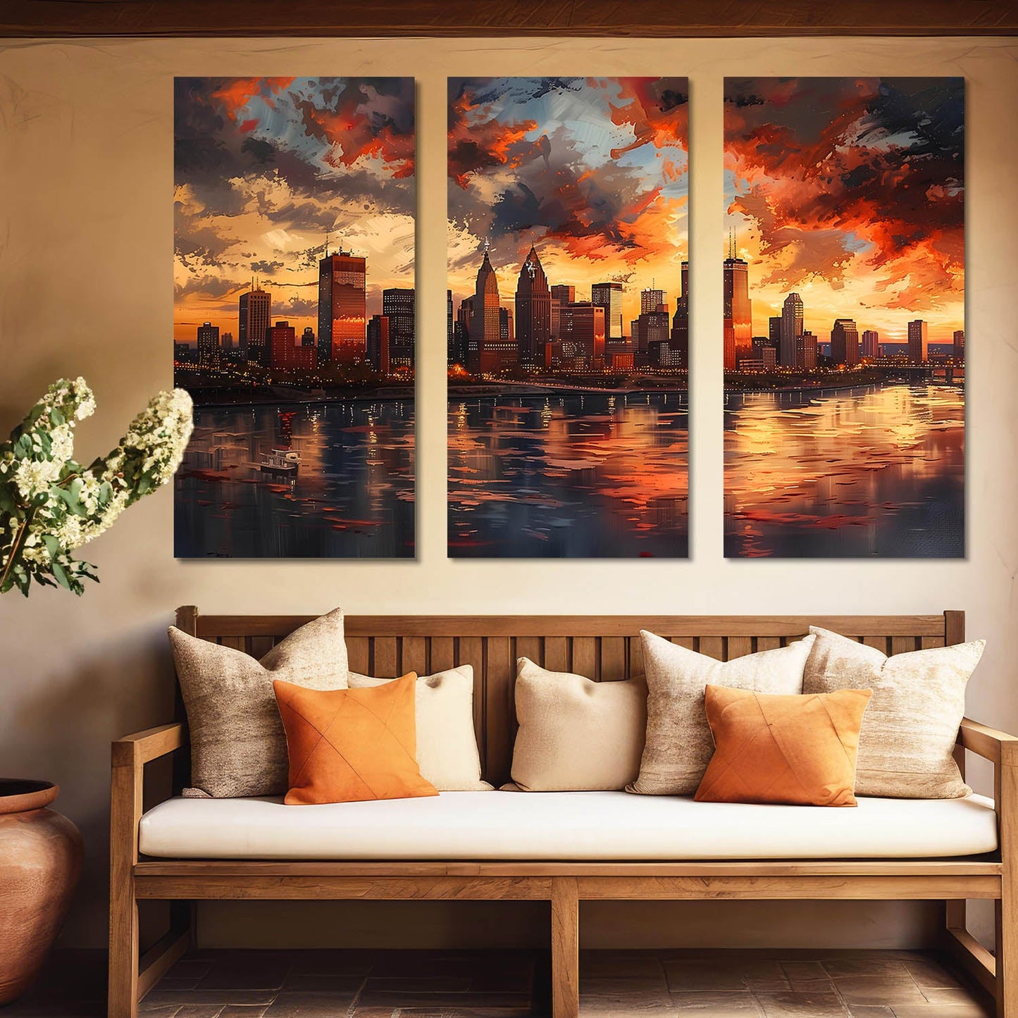 Vibrant City Art Canvas Painting For Home Décor And Living Room