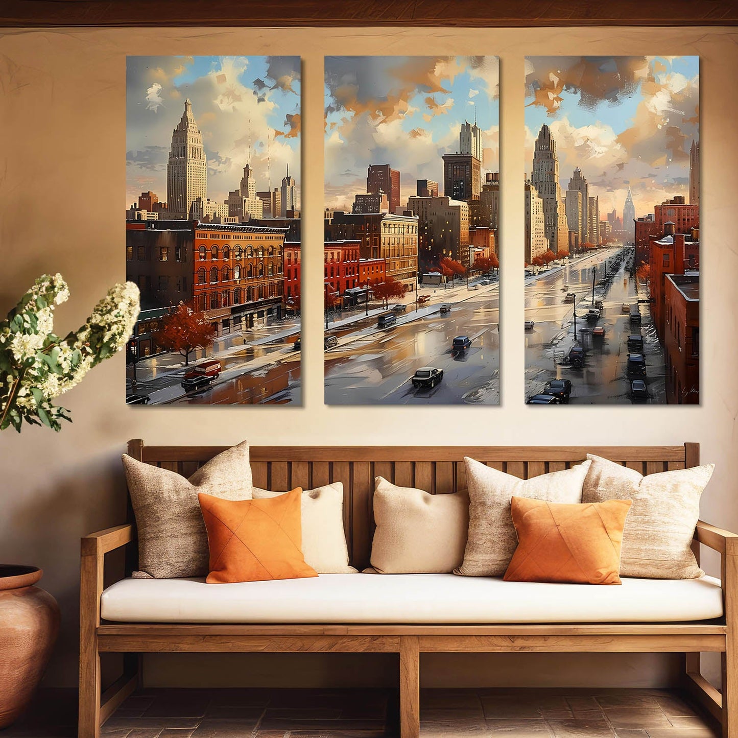 Vibrant Cityscape Canvas Painting For Home Décor And Living Room