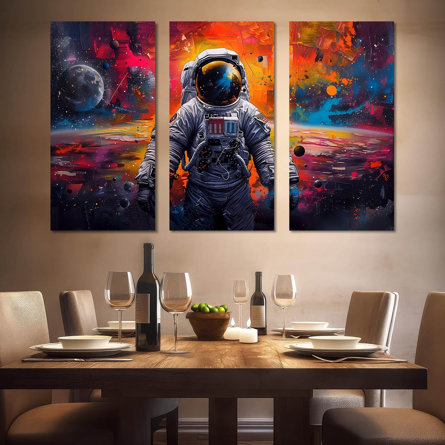 Astronaut in Cosmic Space - Vibrant Galaxy Canvas Wall Art Set